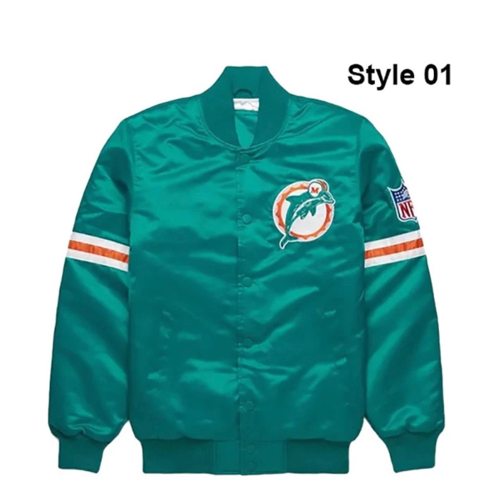 Miami Dolphins Teal Satin Bomber Jacket - Women's